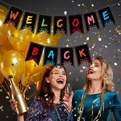 Welcome Back Banner, Glitter Welcome Banner Pre-Assembled Ready to Hang, Back to School Classroom Decorations for Teachers Students, Homecoming Party Decorations, Family Reunion & Office Celebrations