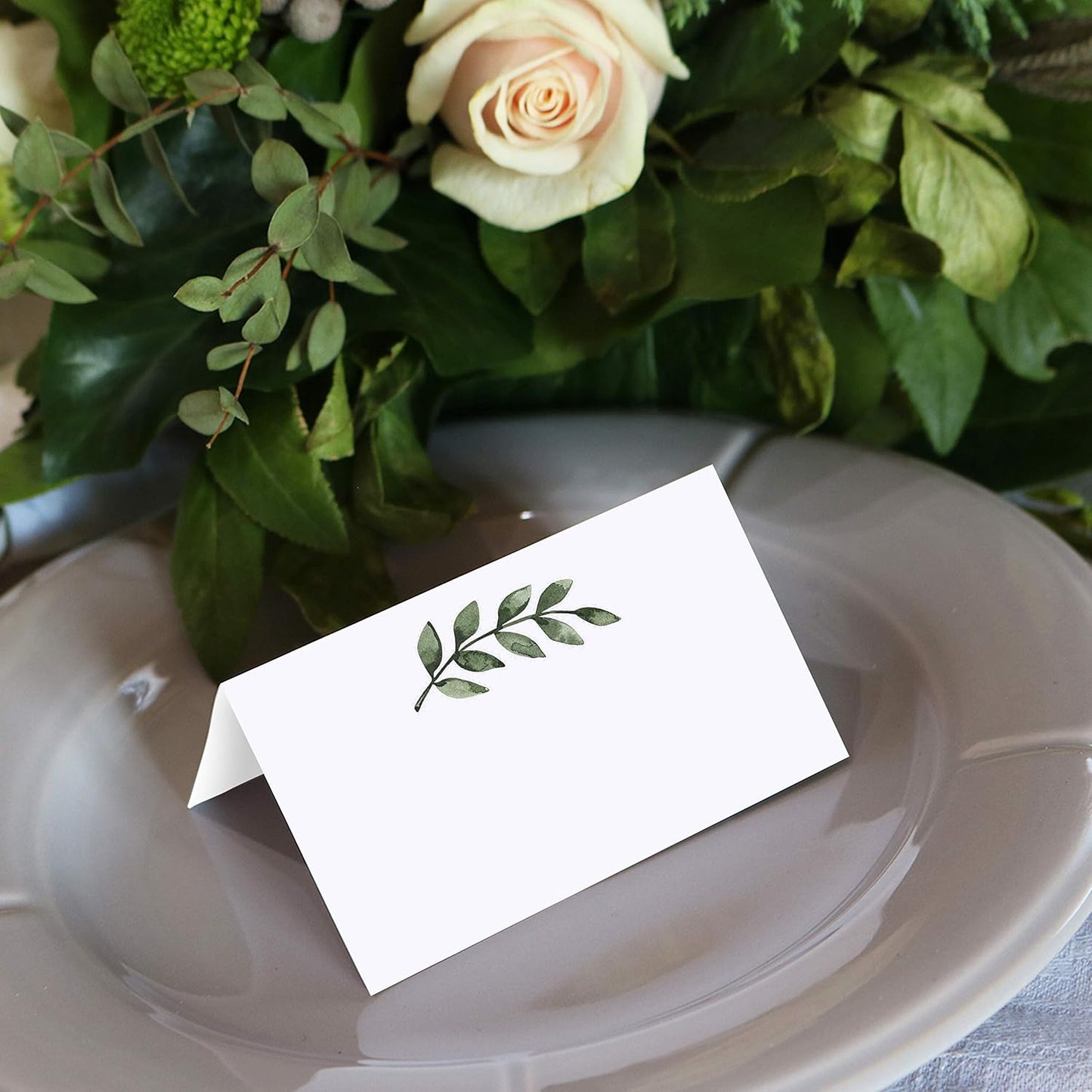 321Done Greenery Place Cards, Made in USA - 3.5x2 Blank for Name Food Table Setting Dinner Party Seating Wedding Reception Buffet Tent Style Rustic Green Leaves - Set of 24