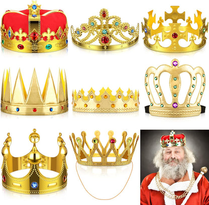 Yingzhao 8 Pcs Royal King Crown for Kid Plastic Queen Prince Princess Crown Jeweled Costume Accessory for Adult Boy Girl (Gold)