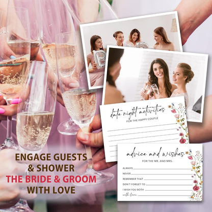 Boho Advice and Wishes for the Mr and Mrs - 50 Packs Wedding Advice Cards Bridal Shower Game Cards with Box Reception Guest Book for Bride Groom Newlywed Engagement Party Decoration -A08
