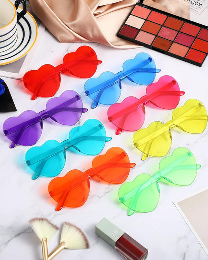 Photect 12 Pair Heart Shaped Sunglasses Neon Color Transparent Heart Glasses for Women Party Favor