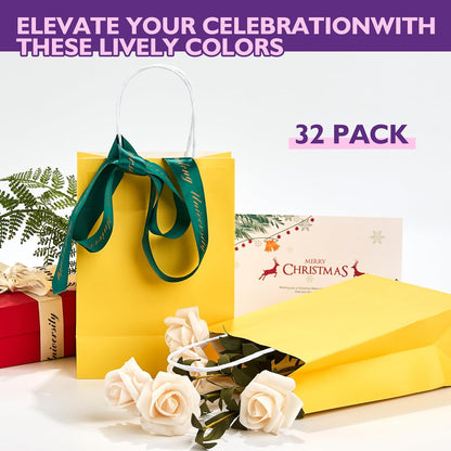 32 Pack Paper Gift Bags with Handles, 5.8"×3.2"×8.25" Party Favor Bags, Gift Bags, Small Gift Bags with Handles, Party Bags, Small Goodie Bags Bulk for Birthday, Crafts, Wedding, Party Supplies (8 Colors)