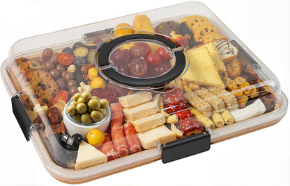 Renmxj Charcuterie Board with Clear Lid, Travel Portable Cheese Board Charcuterie Boxes Cutting Boards for Kitchen, House Warming Gifts New Home, Gifts for Women (Black, 6 Compartments)