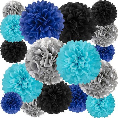 18 PCS Tissue Paper Pom Poms, Tissue Pom Poms Flowers, Sizes of 6", 10", 12", 14" Hanging Paper Flower Ball for Wedding, Birthday, Halloween, Christmas, Baby Shower Party Decor (Red Black Gold)