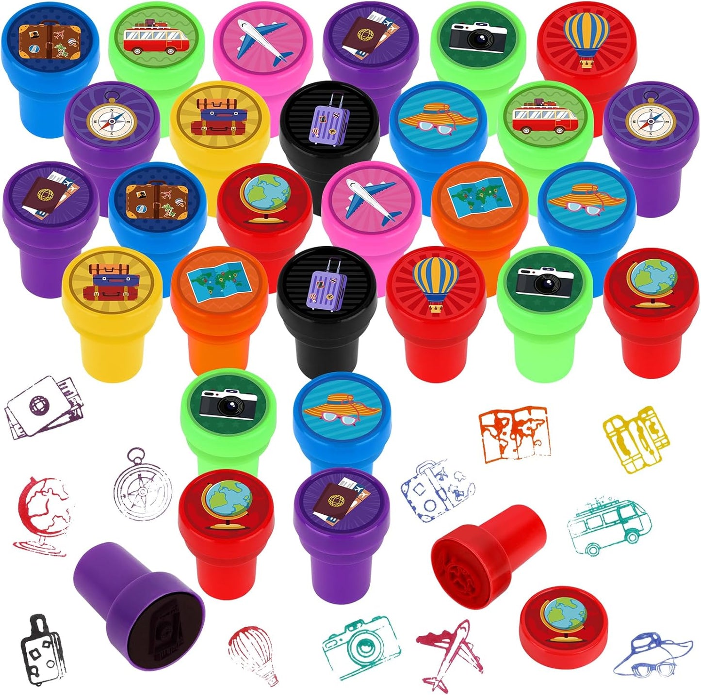 24 PCS Camp Party Favors Camping Adventure Mini Stamps Colorful Self Inking Stamps Camping Themed Party Favors for Boys Girls Student School Classroom Rewards Carnival Prizes Supplies
