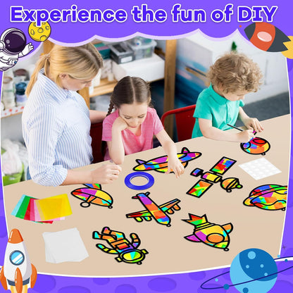 QOUBAI 32 Sets Stars Suncatchers Craft Back to School DIY Stained Glass Window Patriotic 4th of July Paper Craft Home School Classroom Decor Kid Birthday Gift Creative Art Activity Game - Colors A