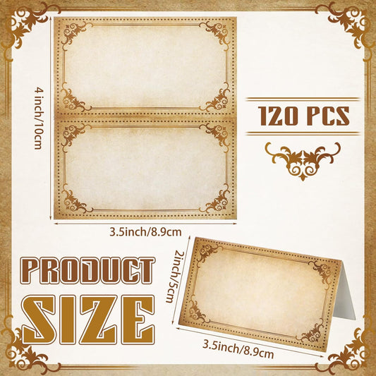 120 Pack Vintage Table Place Cards Holder 3.5 x 2 Inch Wizard Table Tents Card Magical Themed Name Cards for Food Buffet Wedding Banquets Witch Party Reserved Seating