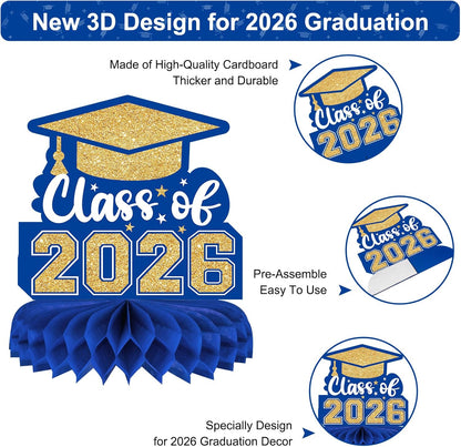 8 Pieces Class of 2026 Graduation Table Decorations - 2026 Congrats Grad Honeycomb Centerpieces, Red Black Graduation Table Toppers Decor for 2026 Graduation Party Decorations Favor Supplies