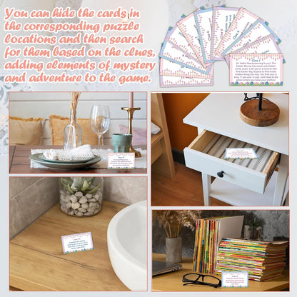Rainfly Easter Scavenger Hunt, Indoor Clue Card Games, Bunny Treasure Hunt Clues Cards, Easter Party Games for Family Adults, Holiday Party Activities Supplies (16 Clues Cards With Envelopes) -A01