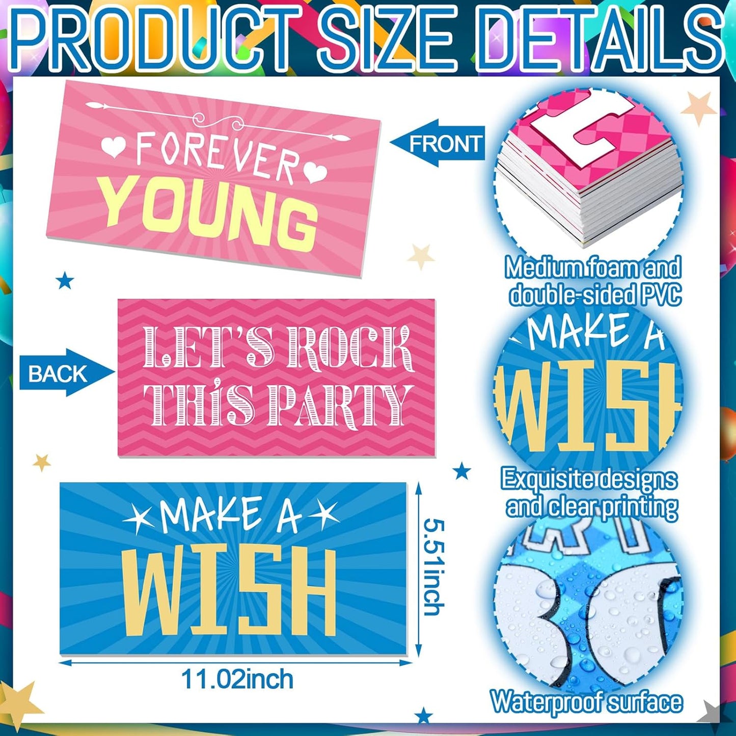 Amyhill 13 Designs Extra Large Birthday Photo Booth Props Include 32 x 24 Inch Photo Booth Props Picture Frame Double Sided Happy Birthday Party Decorations DIY Water Proof Selfie Signs Party Supplies