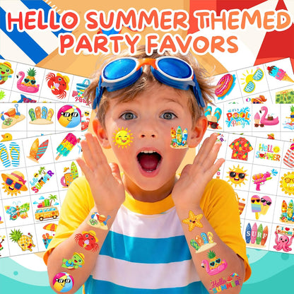 Tropical Flower Hawaiian Temporary Tattoos for Kids - 96 PCS Pre-cut Hawaii Luau Hibiscus Plumeria Party Favors Flower Summer Waterproof Stickers for Summer Aloha Party Decoration Supplies