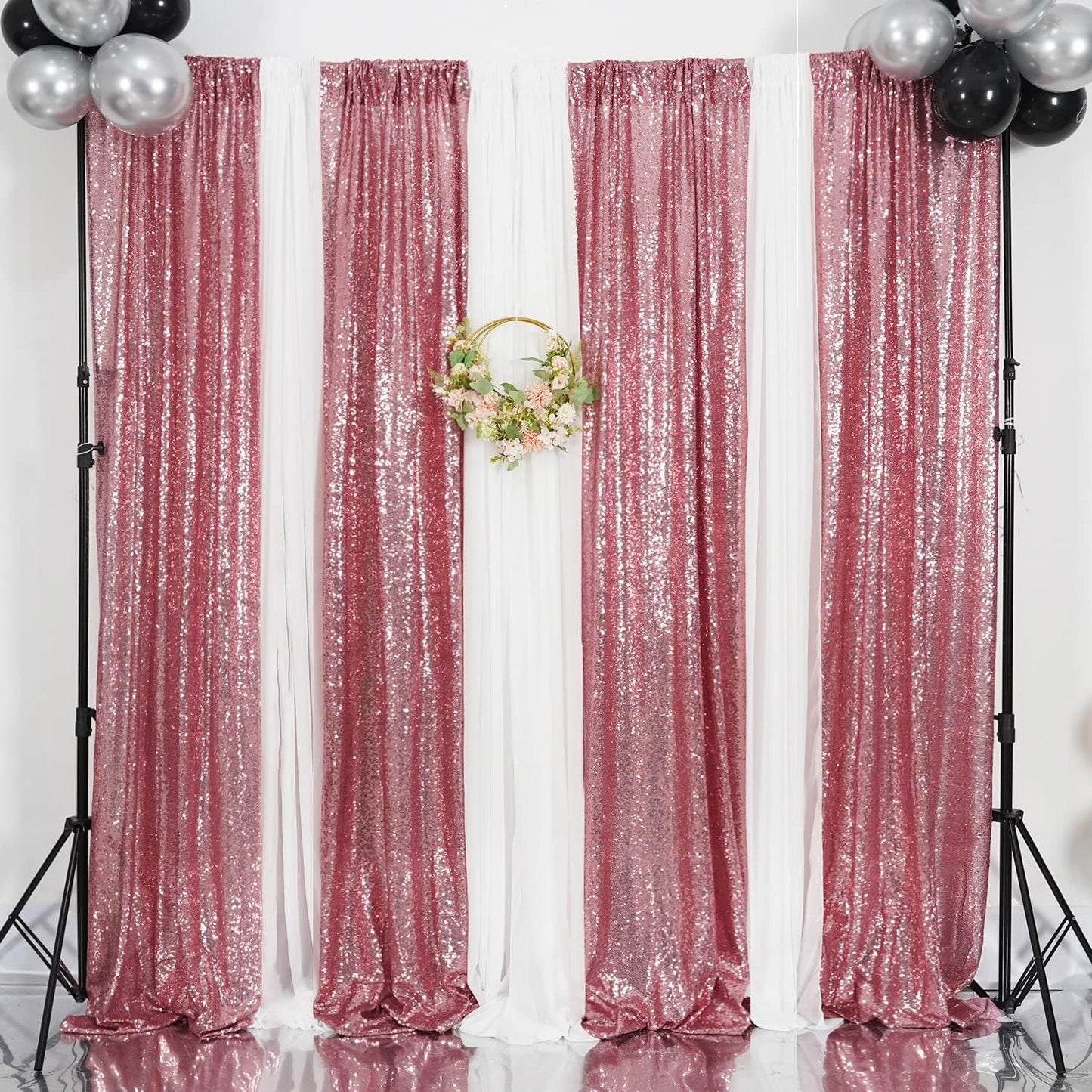 Poise3EHome Black Sequin Backdrop Curtains, 2 Panels 2FTx8FT Glitter Photo Booth Backdrop for Halloween Birthday Bachelorette Wednesday Twilight Party Decorations