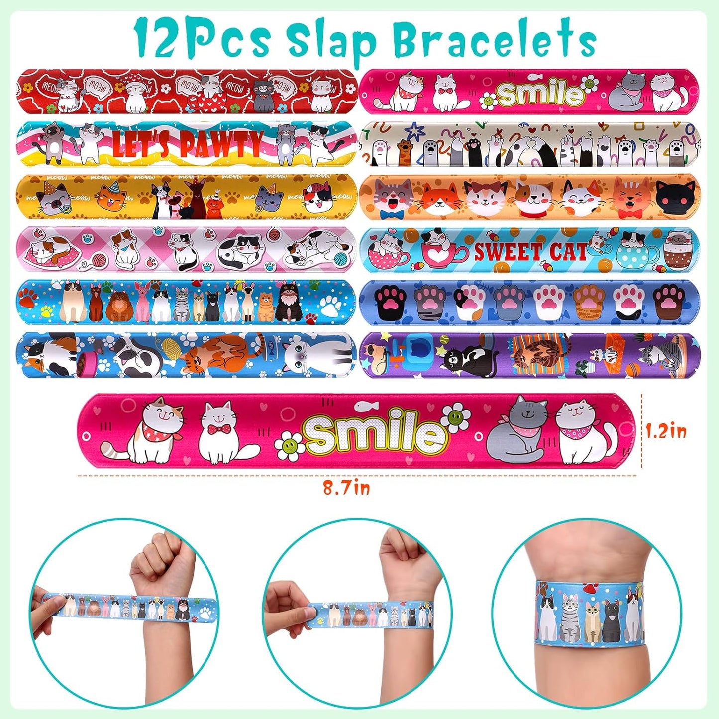 Winrayk Cat Party Favors Birthday Supplies for Kids Girls, Squishy Toy Straw Mini Bubble Wand Keychain Slap Bracelet Sticker, Classroom Pinata Filler Goodie Bag Stuffer Cat Themed Party Favors Decor
