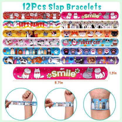 Winrayk Cat Party Favors Birthday Supplies for Kids Girls, Squishy Toy Straw Mini Bubble Wand Keychain Slap Bracelet Sticker, Classroom Pinata Filler Goodie Bag Stuffer Cat Themed Party Favors Decor