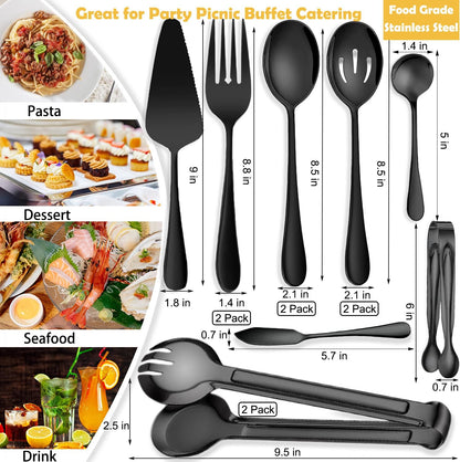 11 PCS Serving Utensils, Large Stainless Steel Spoons Forks Tongs, Pie Server, Great for Hostess Buffet Catering Banquet Party, Silver