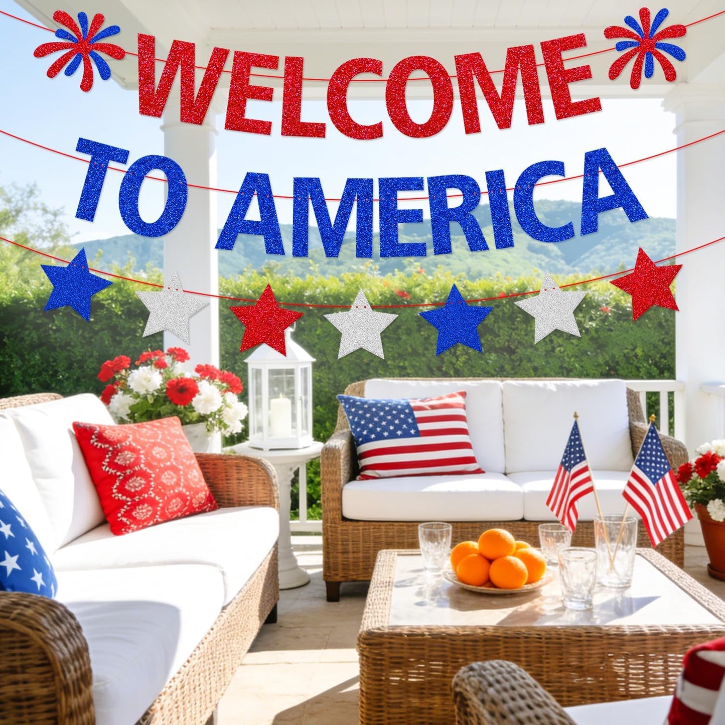Welcome to America Banner - Patriotic Red White Blue Welcome Sign for New Citizen & Citizenship Parties | Home Community Event Decor, Naturalization Celebration