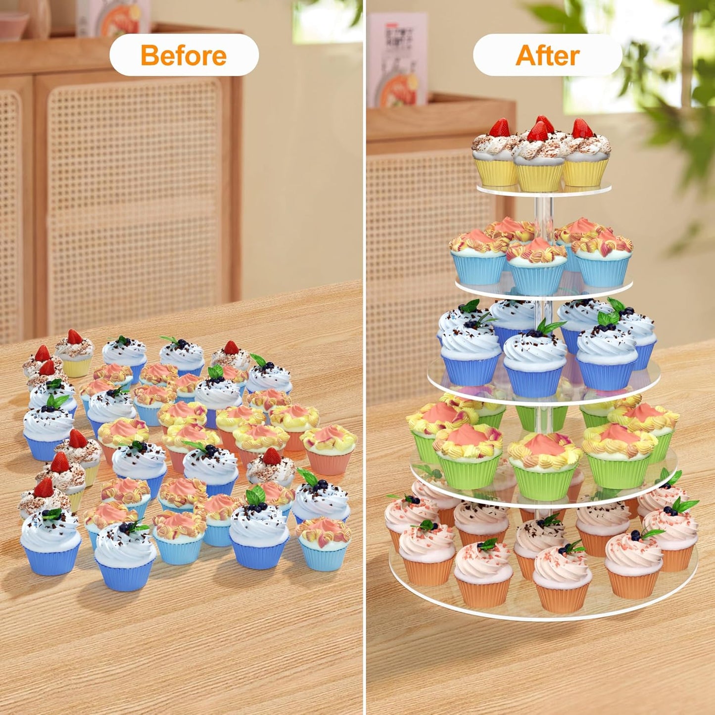 4 Tier Round Cupcake Stand, Acrylic Cupcake Display Stand for 38 Cupcakes, Clear Cupcake Holder Stand for Dessert Table, Cupcake Tower Stand for Wedding Birthday Party Graduation