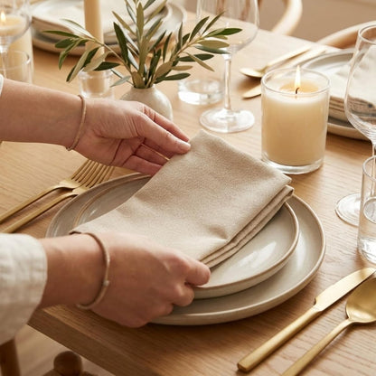 ACCENTHOME Natural Cotton Linen Napkin Set of 12 18x18 inch Dinner Napkins - Washable Soft Premium Hotel Quality Reusable Hemmed Edges Napkins Perfect Table Linens for Family Dinners, Weddings