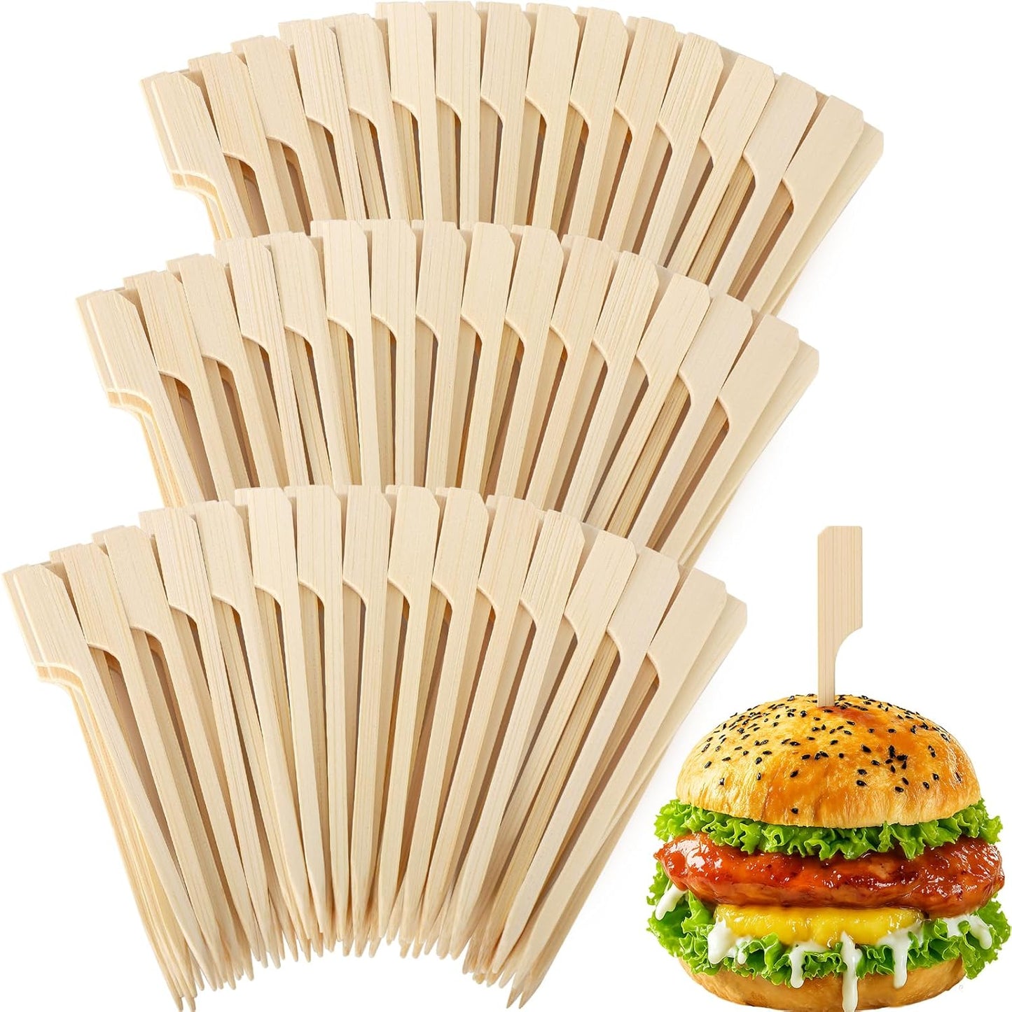 300PCS Cocktail Picks Bamboo Skewers for Appetizers, FATLODA Paddle Wooden Skewers, Fancy Flat Toothpicks for Appetizers, 4.7 IN Bamboo Sticks for Party Sandwich Fruit Charcuterie Boards Accessories