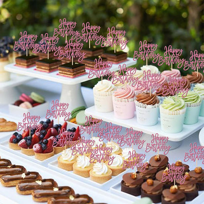 24 PCS Happy Birthday Cupcake Toppers Glitter Picks for Celebrating Anniversary Theme Party Cake Decorations Supplies Gold