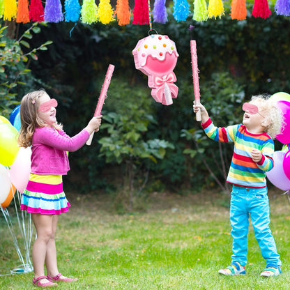 Aoriher Candy Party Favor Candy Piñata with Stick Blindfold Pink Sweet Lollipop Candy Piñata for Birthday Party Supplies Decoration