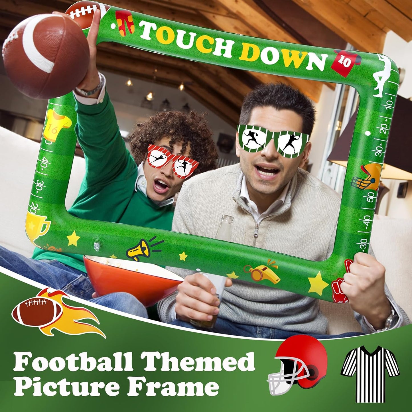 Watayo Inflatable Football Photo Prop Frame- Football Picture Frame Party Supply with 12 Pcs Booth Props DIY Kit- Sport Selfie Photo Frame for Sport Game Day Decorations & Photography Party Supplies