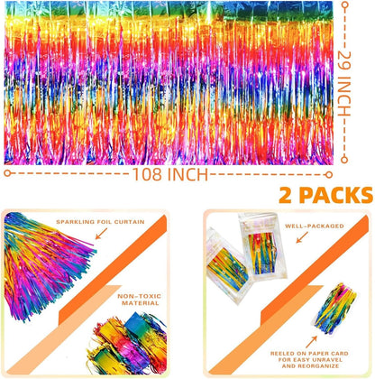 Blue Streamers Party Decorations, 2 Packs Blue Table Skirts Metallic Foil Fringe Tinsel for Birthday Under the Sea Boy Baby Shower Float Parade Mardi Gras Graduation Party Supplies -29x108Inch