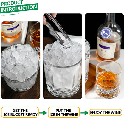 Glass Ice Bucket with Handle and Ice Tong Holds 37oz of Ice Clear Crystal Ice Buckets for Cocktail Bar Wine Home Bar Accessories Parties Clear Champagne Bucket