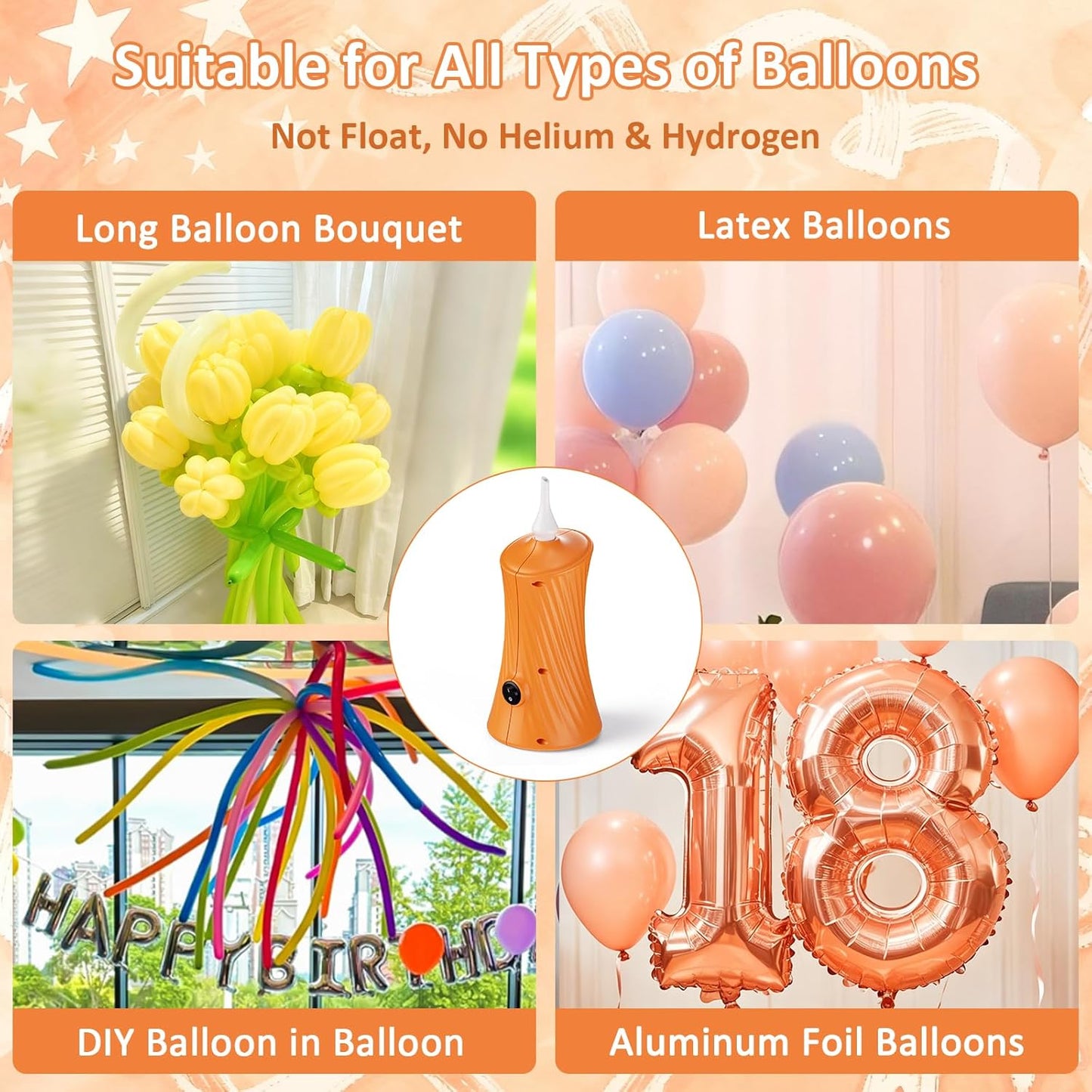Balloon Pump Electric Balloon Pump Air Balloon Pump Balloon Blower Machine Portable Long Animal Blower Machine Blue/Orange/Pink/Purple Electric Balloon Pump Inflator for Party/Wedding/Birthday Decor