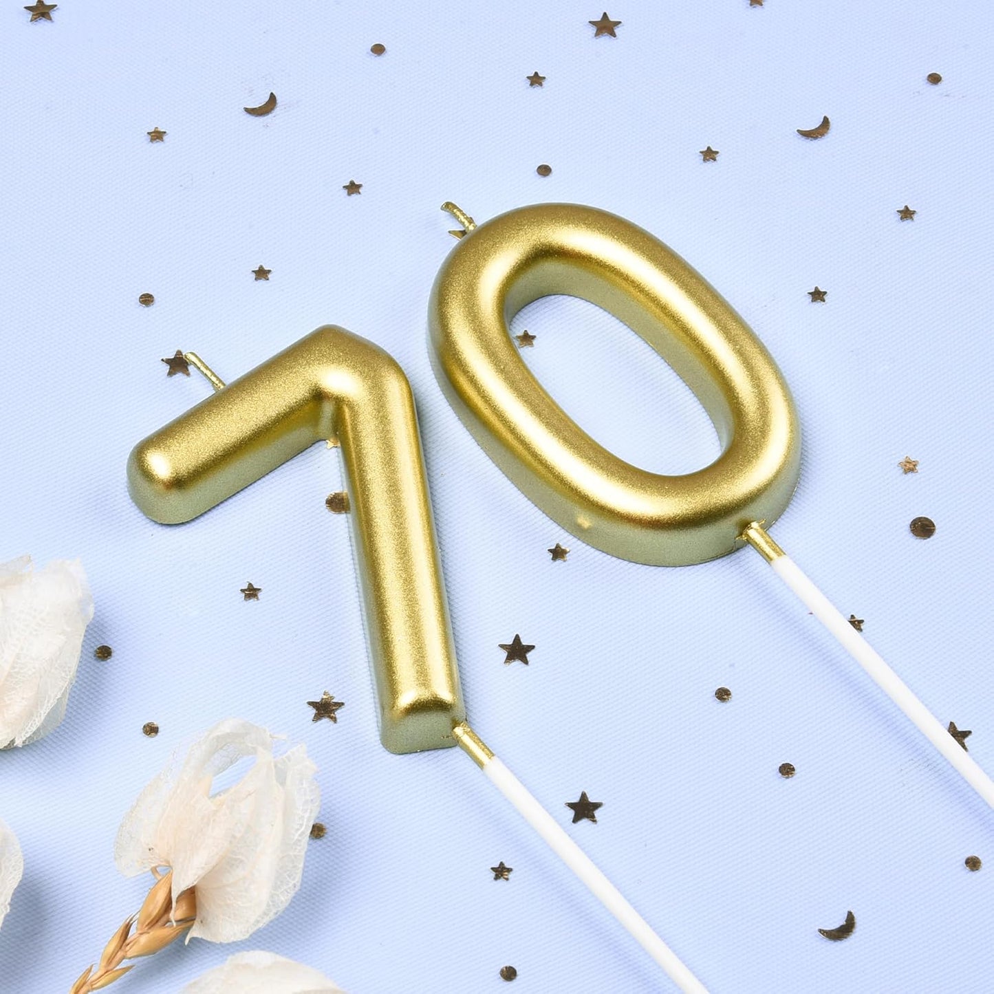 2.76 Inch Classical Gold 5 Number Birthday Candles, Gold Number Candles, Cake Number Candles, Party Celebration