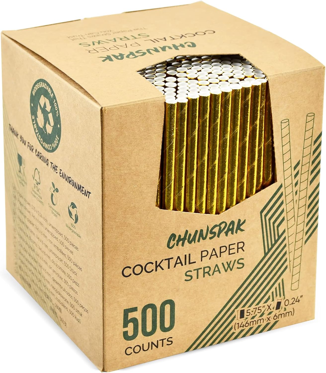 5.75 inch Orange Paper Cocktail Straws, Short Disposable Drinking Straws 500 Counts, Unwrapped - Compostable