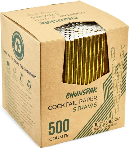 5.75 inch Orange Paper Cocktail Straws, Short Disposable Drinking Straws 500 Counts, Unwrapped - Compostable