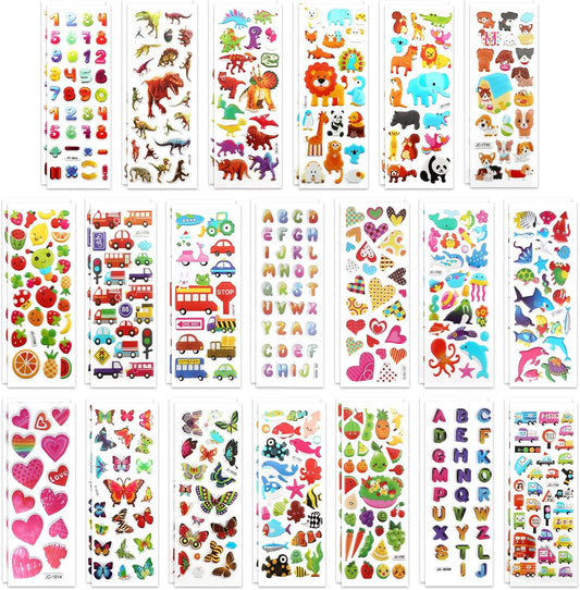SAVITA 3D Stickers for Kids & Toddlers 500+ Puffy Stickers Variety Pack for Scrapbooking Bullet Journal Including Animal, Numbers, Fruits, Fish, Dinosaurs, Cars and More…