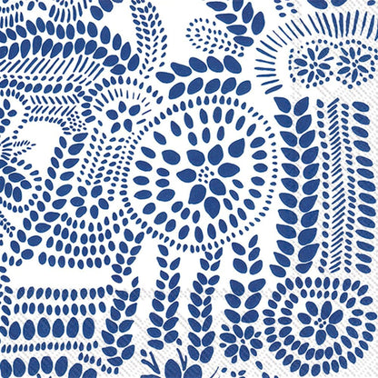 IHR Ideal Home Range Cocktail Napkins Marimekko Disposable 3-Ply Paper Party Napkin Pack, 5" x 5", Orkanen Linen/Blue, 20-Count
