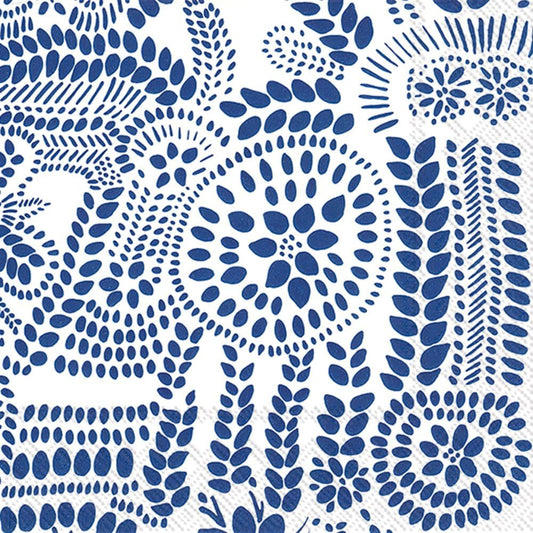 IHR Ideal Home Range Cocktail Napkins Marimekko Disposable 3-Ply Paper Party Napkin Pack, 5" x 5", Orkanen Linen/Blue, 20-Count