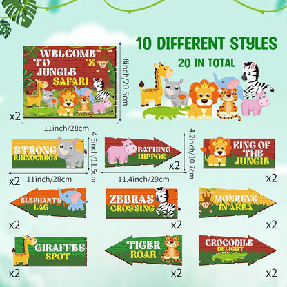 20 Pieces Safari Party Sign Welcome to Jungle Safari Theme Party Decorations Wild Animal Directional Signs for Classroom Zoo Wild Animal Birthday Decoration Supplies