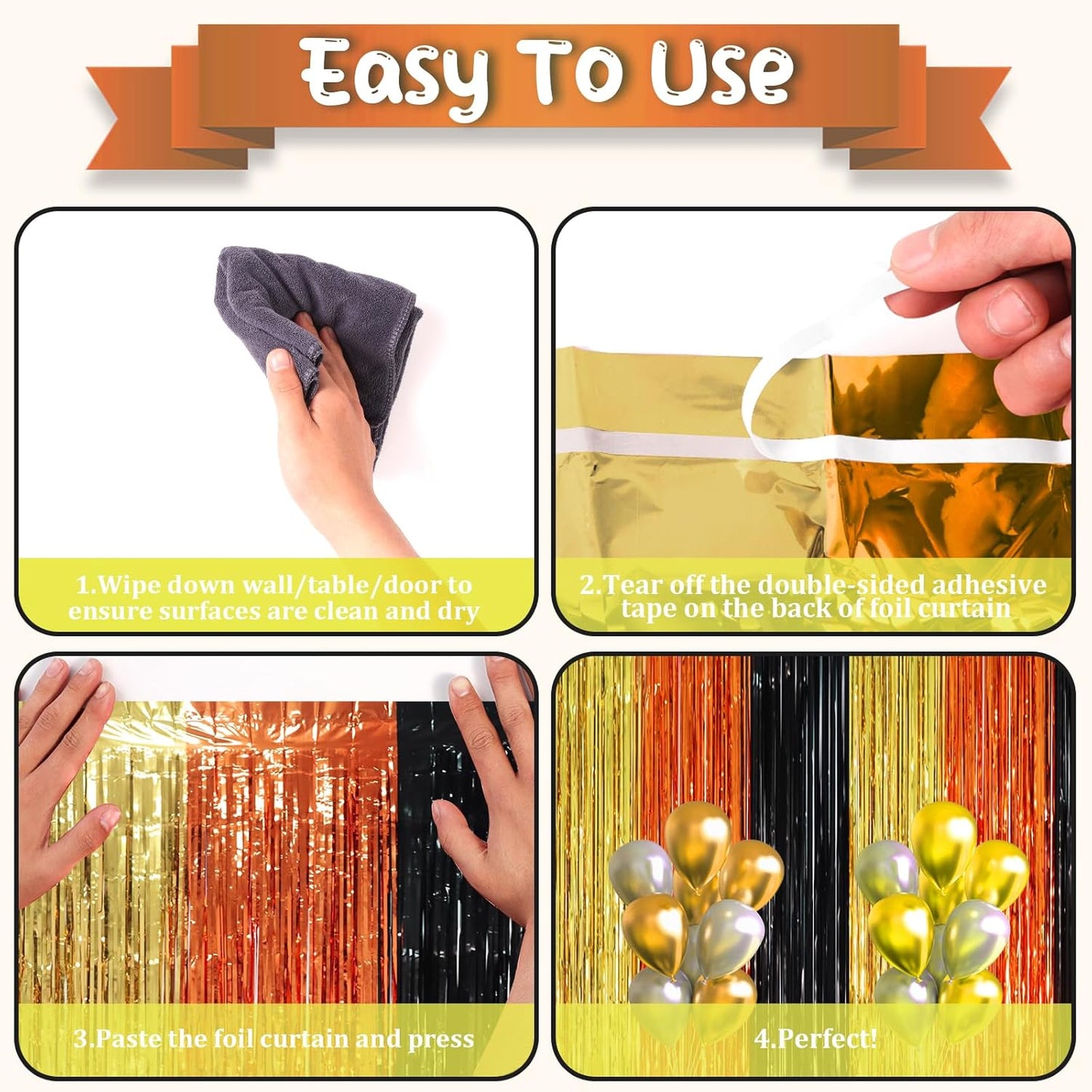 Voircoloria 3 Pack 3.3x8.2 Feet Gold Foil Fringe Backdrop Curtains, Tinsel Streamers, Fringe Backdrop for 2025 New Years Eve, Graduation, Birthday, Baby Shower, Gender Reveal, Disco Party - Colors A