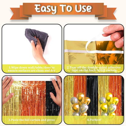 Voircoloria 3 Pack 3.3x8.2 Feet Gold Foil Fringe Backdrop Curtains, Tinsel Streamers, Fringe Backdrop for 2025 New Years Eve, Graduation, Birthday, Baby Shower, Gender Reveal, Disco Party - Colors A