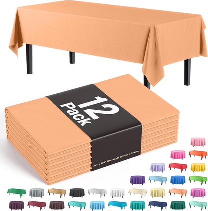 12-Pack Premium Plastic Tablecloth 54in. x 108in. Rectangle Table Cover - Dark Blue - Colors A
