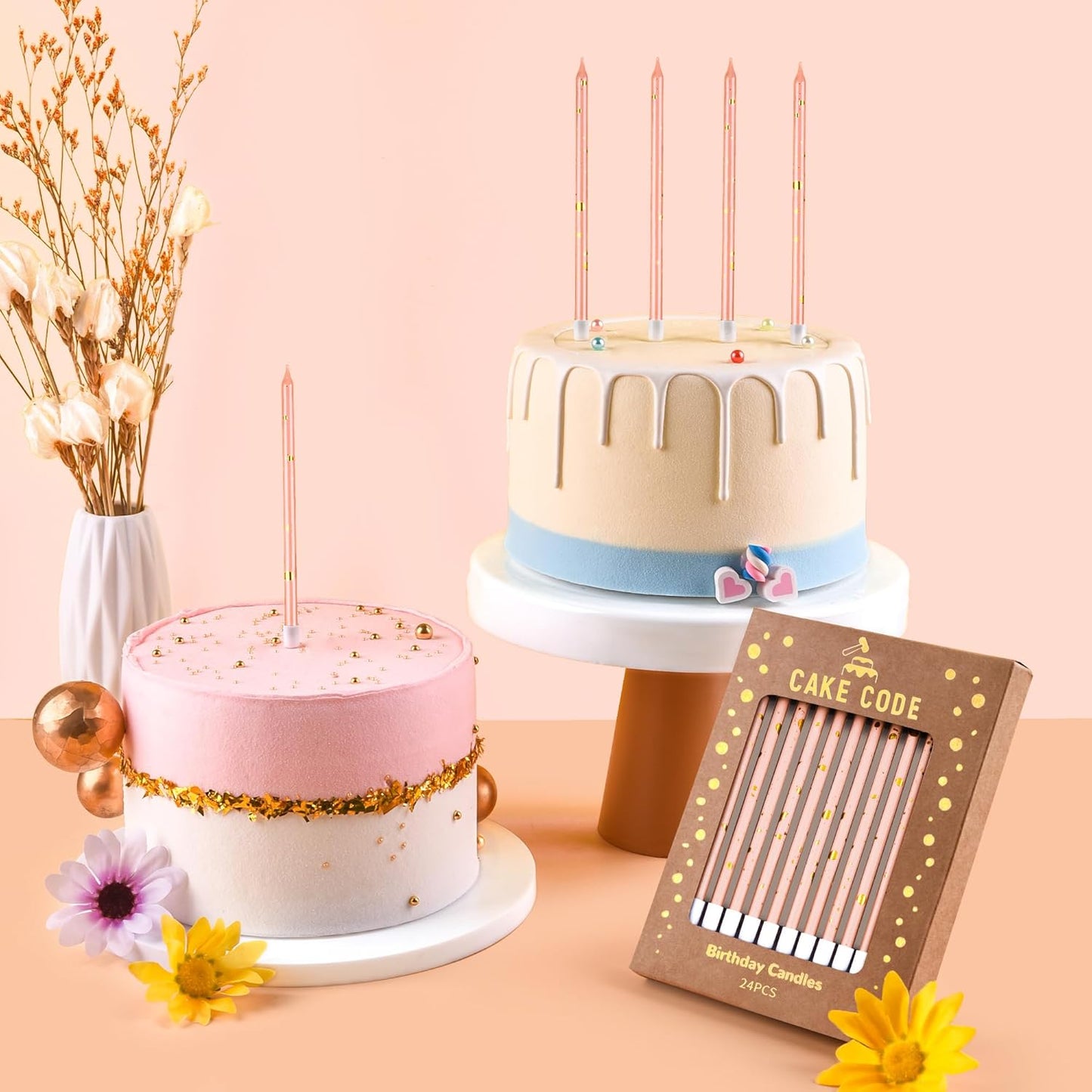 Pink Gold Long Thin Birthday Candles, Cake Candles, Birthday Parties, Wedding Decorations, Party Candles