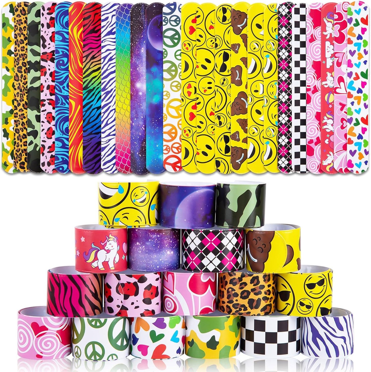 LovesTown Slap Bracelets for Kids, 48 PCS Snap Bracelets Bulk Party Favors Goodie Bag Stuffers Exchanging Gifts Classroom Prizes