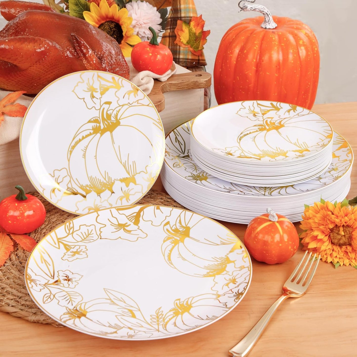 FLOWERCAT 60PCS White Plastic Plates - Heavy Duty White Disposable Plates for Mother's Day/Birthday Party/Wedding -serve for 30 guests Include 30PCS 10.25" & 30PCS 7.5" Plates for Party