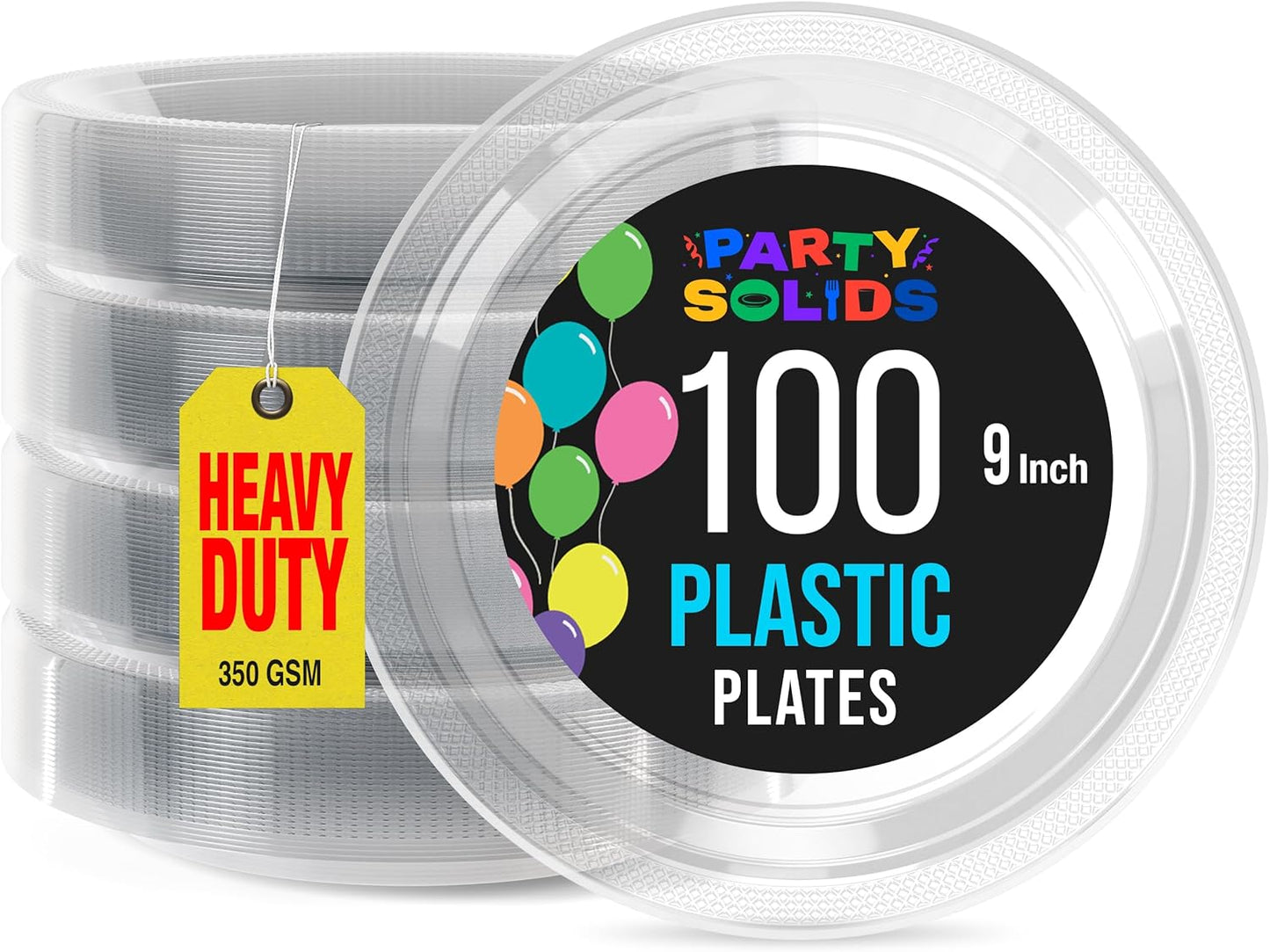 Party Solids Black Plastic Plates For Party 10" Black Disposable Plates For Party Supplies 100 Pcs Plastic Dinnerware Sets Heavy Duty 350 GSM Disposable Dinnerware Set