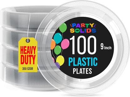 Party Solids Black Plastic Plates For Party 10" Black Disposable Plates For Party Supplies 100 Pcs Plastic Dinnerware Sets Heavy Duty 350 GSM Disposable Dinnerware Set
