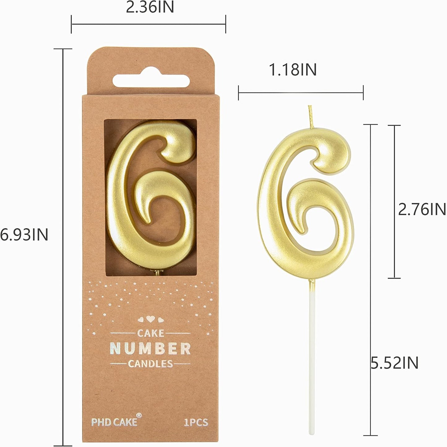 PHD CAKE 2.76 Inch Elegant Gold 1 Number Birthday Candles, Gold Number Candles, Cake Number Candles, Party Celebration