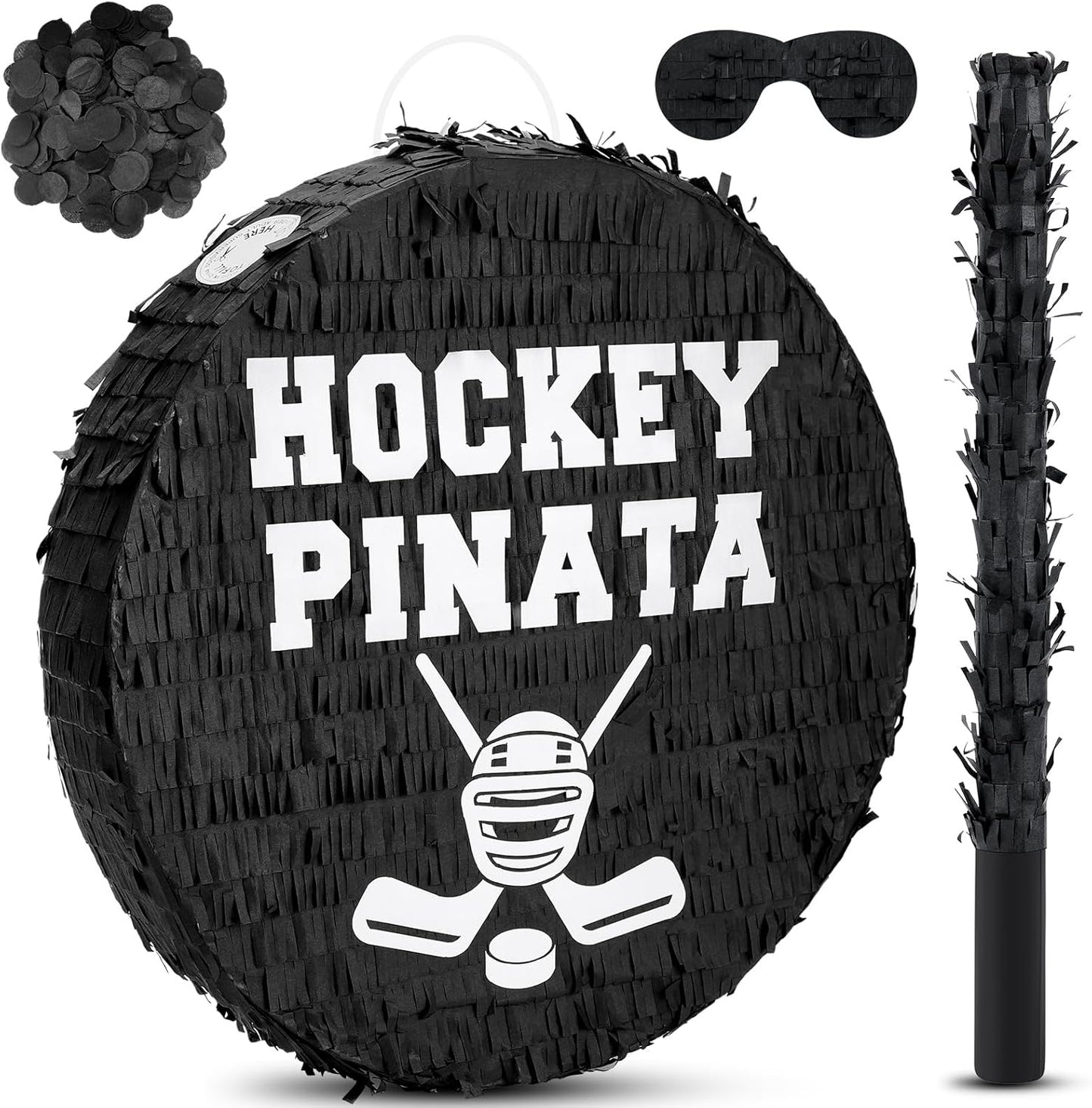 Jenaai 4 Pcs Hockey Party Favors Include 16" Hockey Piñata Bat Blindfold Piñata Stick and Confetti Bag for Hockey Theme Birthday Party Sports Party Reward Victory Celebration