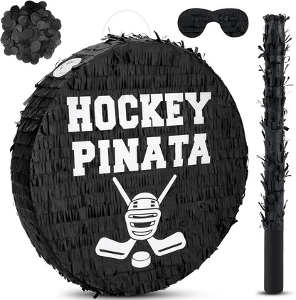 Jenaai 4 Pcs Hockey Party Favors Include 16" Hockey Piñata Bat Blindfold Piñata Stick and Confetti Bag for Hockey Theme Birthday Party Sports Party Reward Victory Celebration
