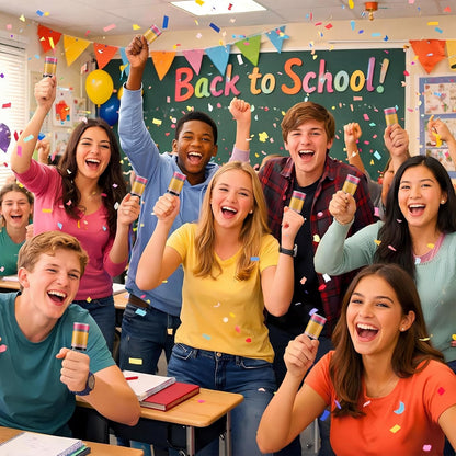 12 Pack Pencil Confetti Poppers End of the Year Gifts for Students from Teachers Last Day of School Party Favors Kindergarten Preschool Graduation Celebration Confetti Shooter Party Popper