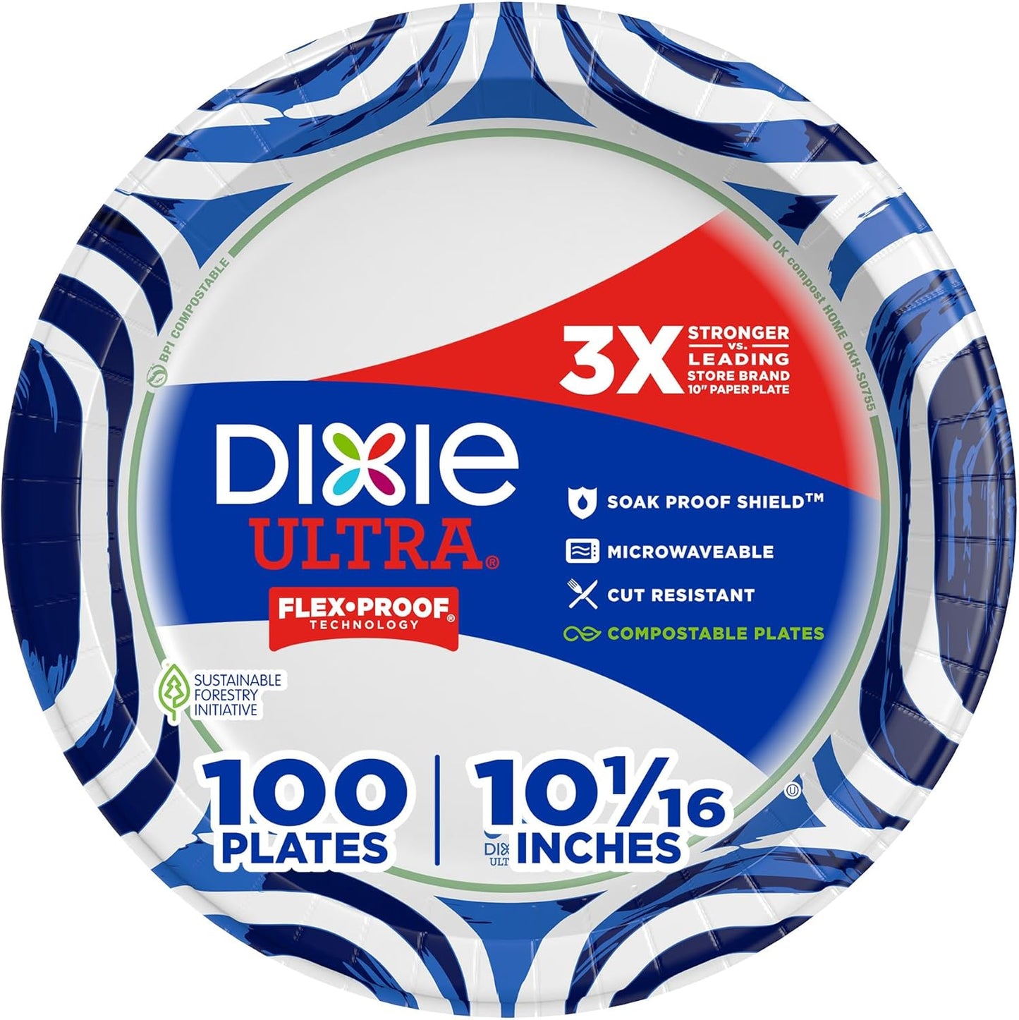 Dixie Ultra, Large Paper Plates, 10 Inch, 172 Count (4 packs of 43 plates), 3X Stronger*, Heavy Duty, Microwave-Safe, Soak-Proof, Cut Resistant, Disposable Plates For Heavy, Messy Meals
