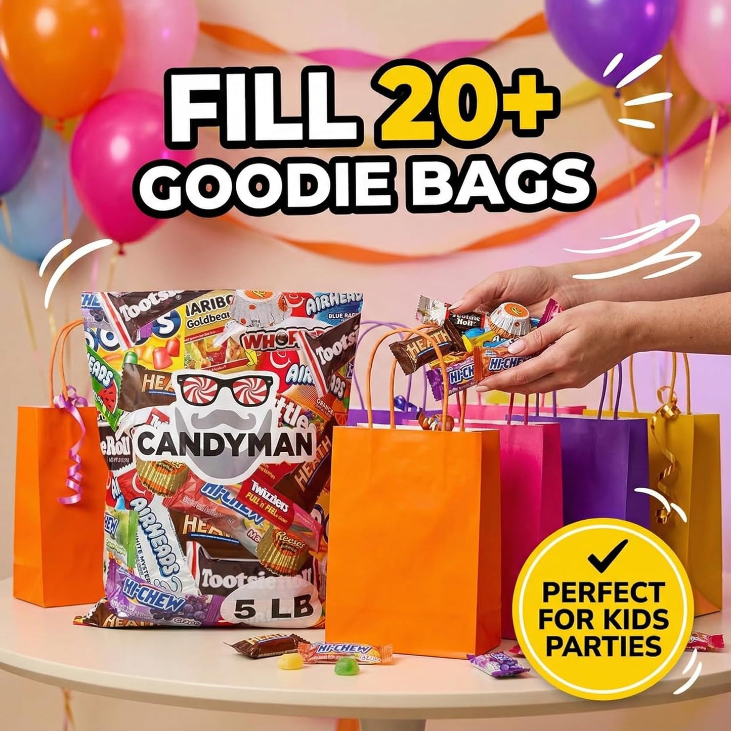 CANDYMAN (5 LB) Chocolate Candy Variety Pack — Individually Wrapped Bulk Candy Mix, Fun & Mini Size Treats for, Pinata Fillers for Kids, Party Favors, Father's Day, Ship with Ice